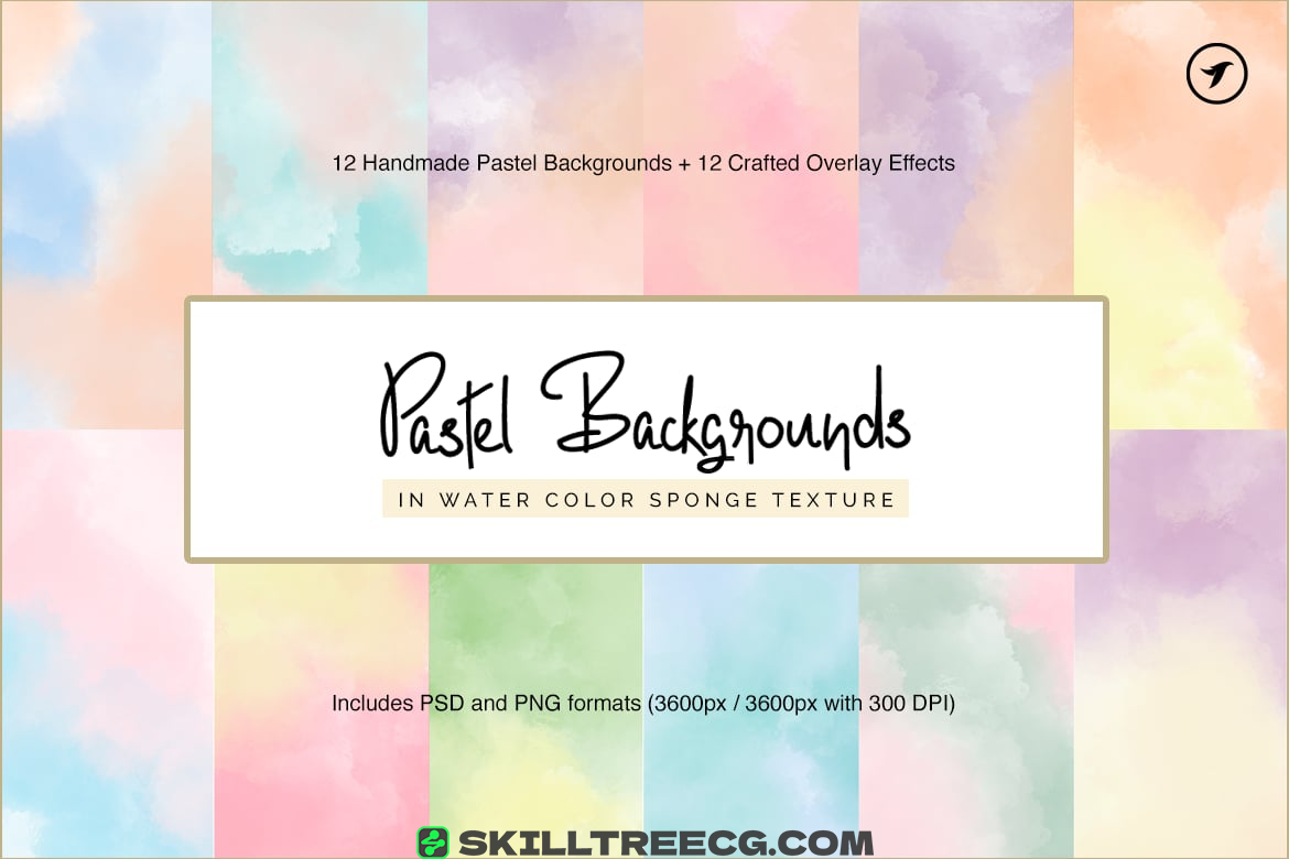 12 Handmade Water Color Pastel Backgrounds（751161）-技能树